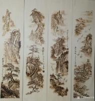 艺术家孙传海日记:客户私人定制,烙画艺术作品，四条屏:《春江帆影》，《峡江行舟【图0】