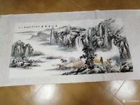 艺术家周丽日记:国画山水画《溪山垂钓图》，尺寸68x138cm,《海上奇观》【图0】