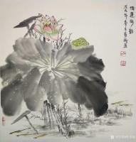 艺术家杜章瑞日记:《荷韵清风》《青莲荷韵》，国画花鸟画荷花，尺寸斗方60*60【图1】