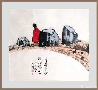 秦发艺日记-【老琴表意画】“坐看潮起，我心依旧。” “虔诚无惧。”尺寸60＊60cm，近作，【图1】