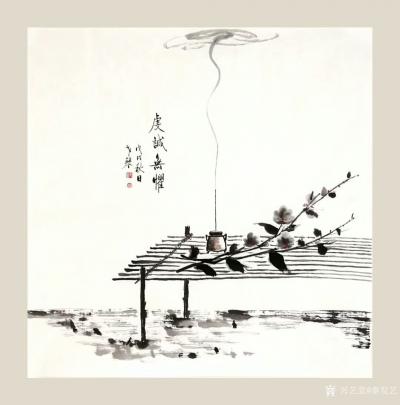 秦发艺日记-【老琴表意画】“坐看潮起，我心依旧。” “虔诚无惧。”尺寸60＊60cm，近作，【图2】