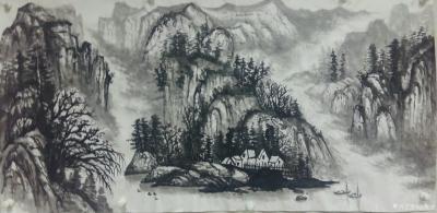 许贵才日记-《峡江帆影图》，刚刚完成，发往山东曲阜画院的国画山水画作品！【图1】