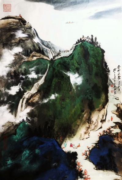 张近生日记-《春 云 晓 靄 》一一最新原创泼墨彩色国画山水画，尺寸139cmx96cm，分【图3】