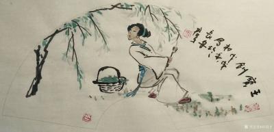 田君才日记-国画人物画扇面《仕女图》，《春梦》，《色夺歌人脸，香乱舞风衣》，《云思衣裳花想容【图4】