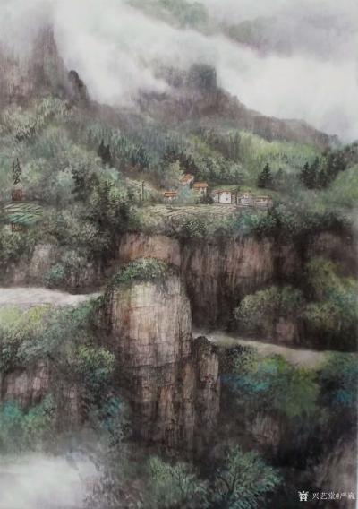 严巍日记-原创作品《云翳大山》60x80cm，《终南人家》68x138cm，国画山水画，【图1】