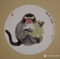 艺术家马新荣日记:《多多益善》，国画新作，猴子护桃图，尺寸68x68厘米，【图0】