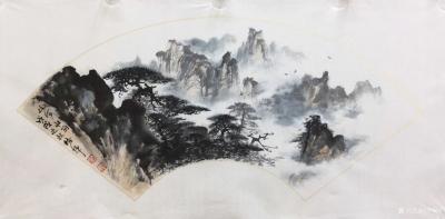 罗树辉日记-扇面《河山壮丽》，国画苍松，请欣赏【图1】