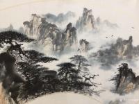 艺术家罗树辉日记:扇面《河山壮丽》，国画苍松，请欣赏【图3】