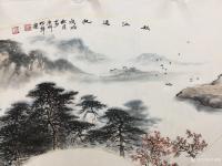 艺术家罗树辉日记:扇面《秋江远帆》，国画苍松系列新作品，尺寸38x66cm，请【图0】