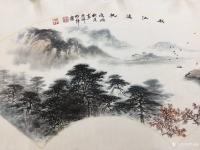 艺术家罗树辉日记:扇面《秋江远帆》，国画苍松系列新作品，尺寸38x66cm，请【图1】