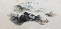 艺术家罗树辉日记:扇面《秋江远帆》，国画苍松系列新作品，尺寸38x66cm，请【图2】