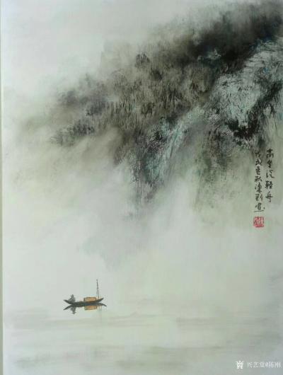 陈刚日记-《淡风摇轻舟》，《高坐泛轻舟》国画风景人物画泛舟系列新作两幅，尺寸60×80cm【图1】