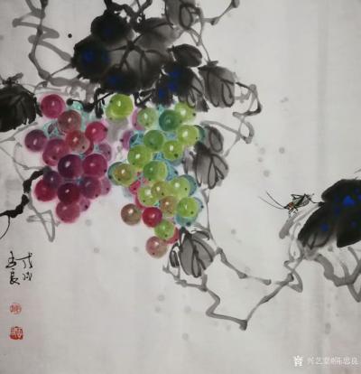 陈忠良日记-新作国画花鸟画一组《葡萄》《兰花》，尺寸四尺斗方60x60cm。
感悟分享：今【图2】