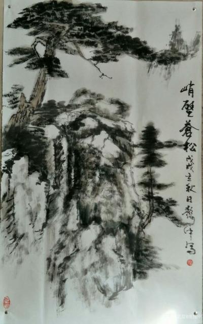 庞懿中日记-近期四尺国画山水画作品《烟峡》，《峭壁苍松》，《黄山云松》，68x138cm，请【图1】