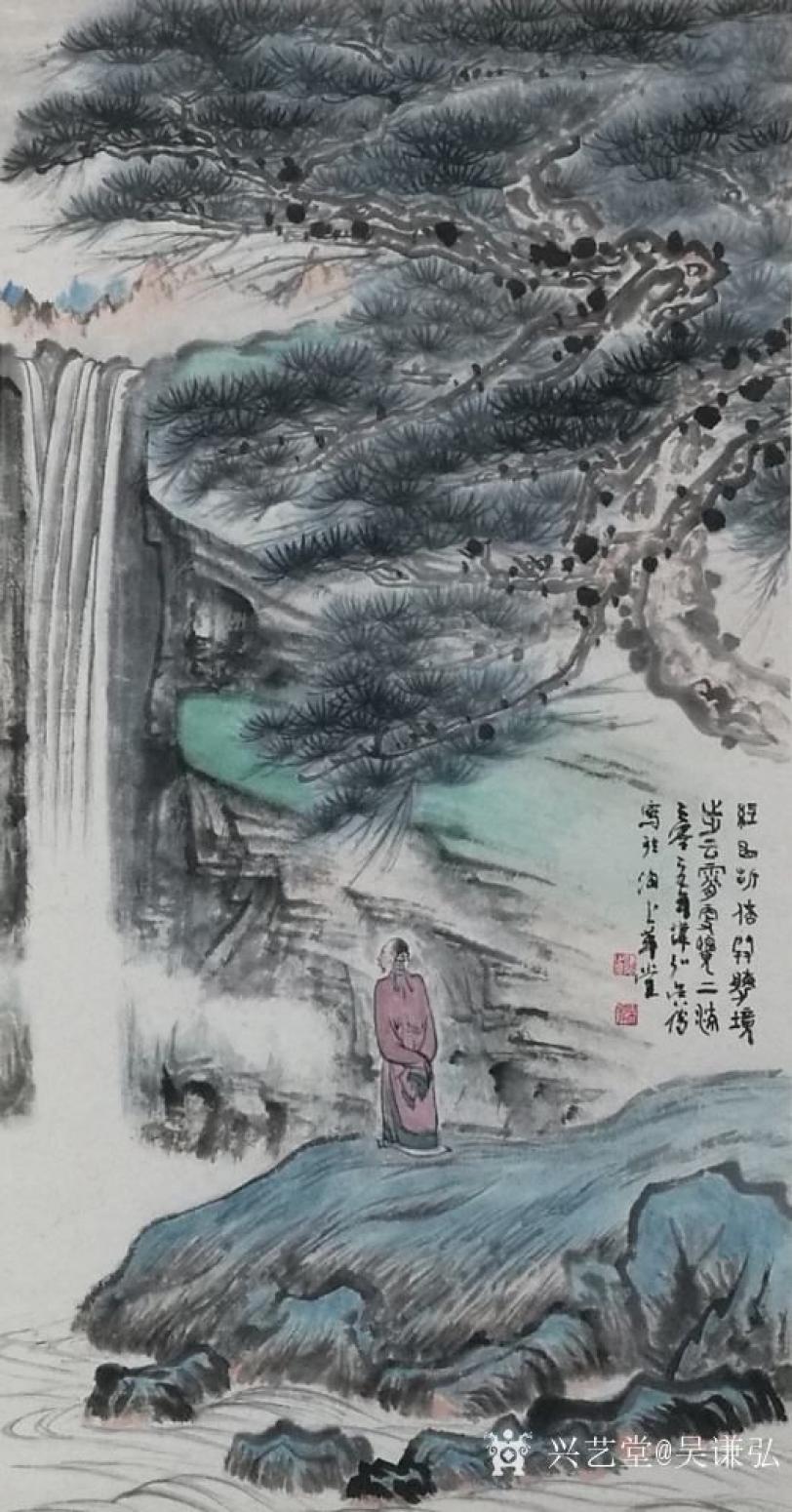 吴谦弘国画作品《曲径高处胜境开-双绫》