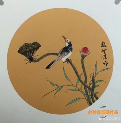 赵仲谋日记-晒一组国画花鸟画小品，荷花配翠鸟图，荷花配蜻蜓图，文竹配飞鸟图，小清新，请欣赏。【图3】