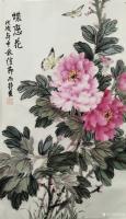 艺术家郭雨铮日记:雨铮国画牡丹作品《满园春色》，《蝶恋花》，尺寸四尺68*13【图0】