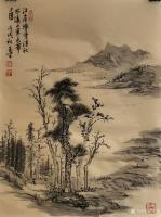 艺术家刘玉坚日记:国画山水画近作《江岸墜葉浮秋水，逺山寒色帶夕阳》，
第二幅【图2】