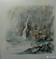 艺术家陈刚日记:国画山水画作品《山泉》，《河畔小屋静》，《洞庭新绿》，尺寸四【图1】