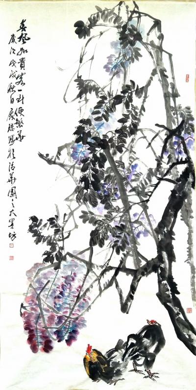 甘庆琼日记-国画花鸟画新作《岭南春早》雨打芭蕉 ，尺寸 123cmX246cm；花鸟画《春风【图1】