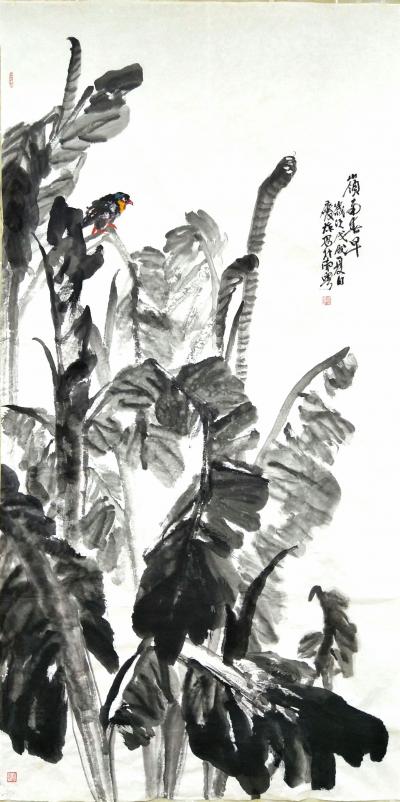 甘庆琼日记-国画花鸟画新作《岭南春早》雨打芭蕉 ，尺寸 123cmX246cm；花鸟画《春风【图3】