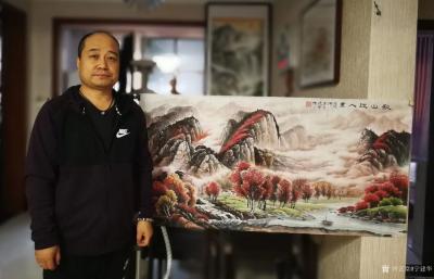 宁建华日记-国画彩墨山水画《秋山江入画》，尺寸四尺68x138cm；国画彩墨山水画《福地祥云【图1】