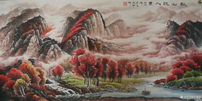 宁建华日记-国画彩墨山水画《秋山江入画》，尺寸四尺68x138cm；国画彩墨山水画《福地祥云【图2】