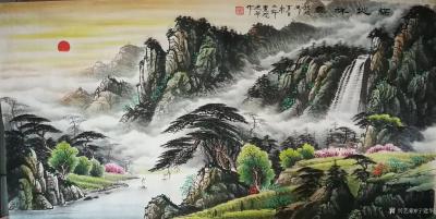 宁建华日记-国画彩墨山水画《秋山江入画》，尺寸四尺68x138cm；国画彩墨山水画《福地祥云【图3】