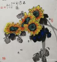 艺术家陈忠良日记:国画花鸟画向日葵《不改向阳心》，尺寸四尺斗方68x68cm；【图0】