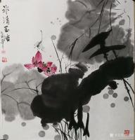 艺术家陈忠良日记:国画花鸟画向日葵《不改向阳心》，尺寸四尺斗方68x68cm；【图2】