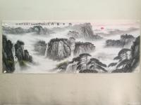 艺术家李崇山日记:国画小六尺，尺寸70/180，刚完成客户定作的泰山旭日东升图【图0】