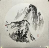 艺术家冯增木日记:国画山水画斗方一组《高山流水》，《迎客松》，《幽境》；近有画【图2】