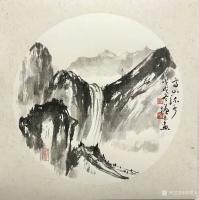 艺术家冯增木日记:国画山水画斗方一组《高山流水》，《迎客松》，《幽境》；近有画【图4】