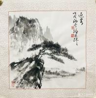 艺术家冯增木日记:国画山水画斗方一组《高山流水》，《迎客松》，《幽境》；近有画【图5】