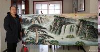 艺术家宁建华日记:国画彩墨山水画《千峰迎客》尺寸：小八尺240x90cm；第二【图0】