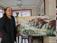 艺术家宁建华日记:国画彩墨山水画《千峰迎客》尺寸：小八尺240x90cm；第二【图2】