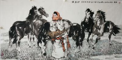 赵国毅日记-国画骏马作品四幅《骏马清风》，创作时间戊戍年初冬，尺寸四尺横幅68x138cm；【图2】