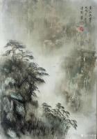 艺术家陈刚日记:国画山水画《山静瀑声喧》，《黄山雨雾》，尺寸55x100cm【图1】