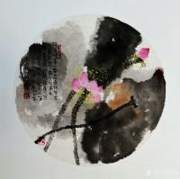 艺术家赵承锐日记:国画荷花水墨画作品《红影暗南浦》《烟雨风荷》《煙罩荷塘》，请【图1】