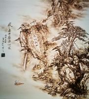 艺术家孙传海日记:烙画作品《飞瀑难觅源何处》，尺寸68x68cm，创作方法及思【图0】