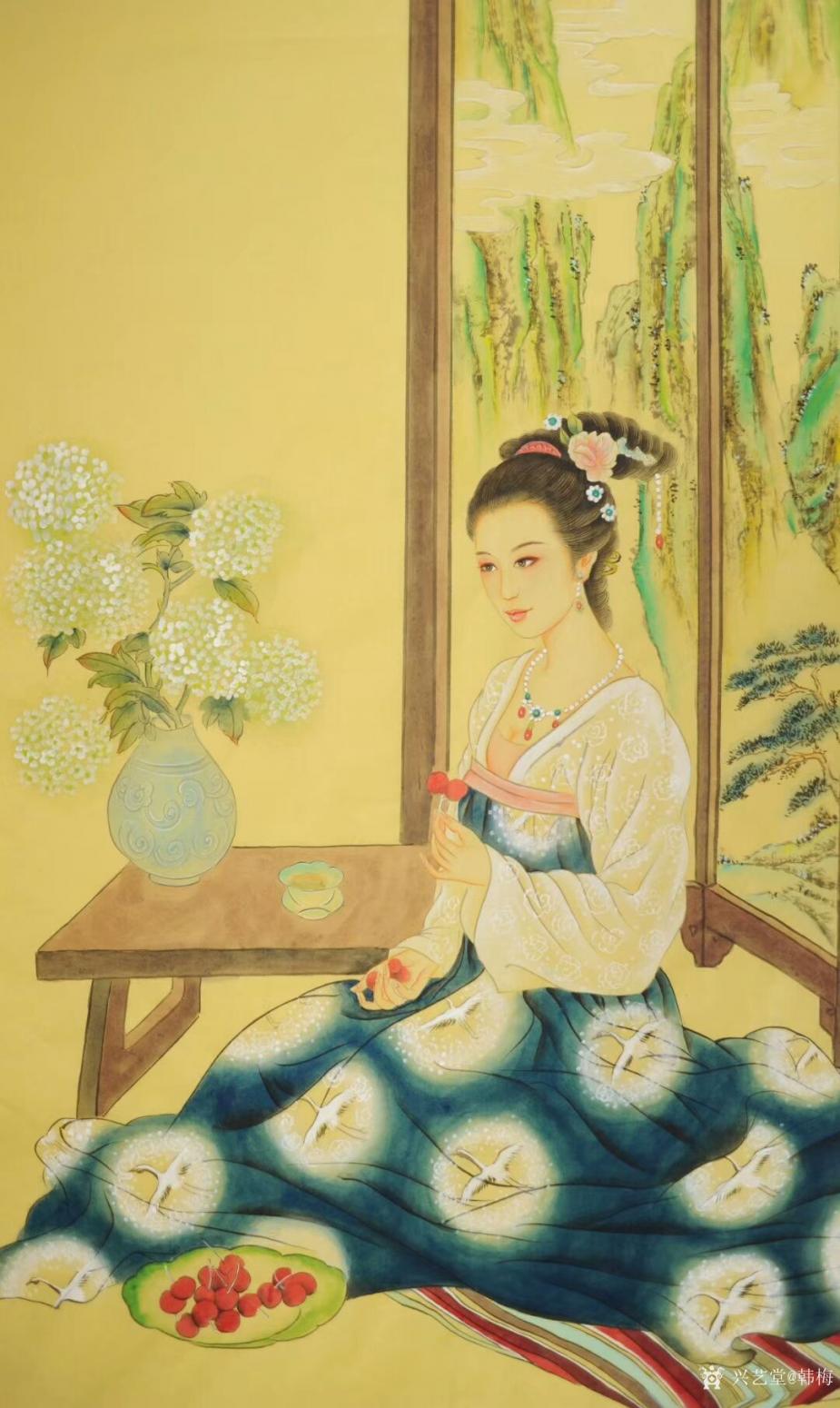 韩梅国画作品《仕女图》