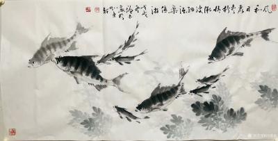 冯增木日记-国画鱼近作欣赏《初心不泯真本色》等4幅，尺寸四尺竖幅68x138厘米，附局部图，【图1】