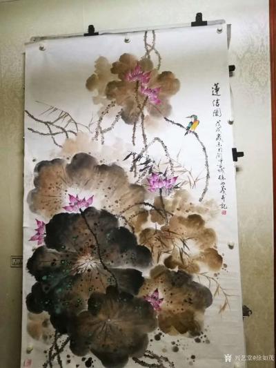 徐如茂日记-国画莲花图完成，成都送仙桥名家画廊汪主编委托我画一张尺寸130x200厘米的国画【图2】