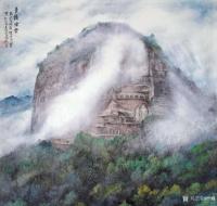 艺术家严巍日记:国画山水画作品《麦积烟云》并赋诗一首，尺寸四尺斗方68x68【图0】