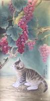 艺术家汪林日记:工笔花鸟画小猫与蚂蚱《秋趣》和簕杜鹃双兔图《小伙伴》，附局部【图0】