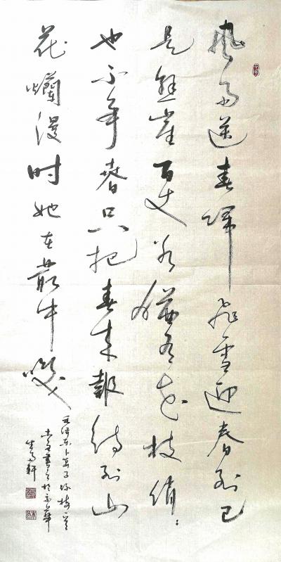 史介鸿日记-行草录毛主席《卜算子·咏梅》一首，“风雨送春归，飞雪迎春到。已是悬崖百丈冰，犹有【图1】