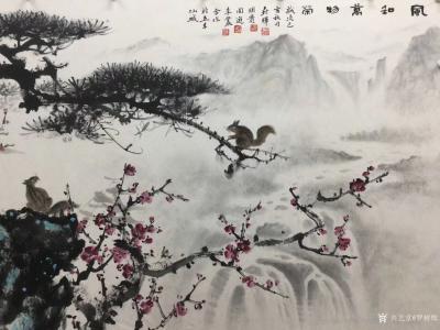 罗树辉收藏-国画山水画《风和万物荣》乙亥秋月罗树辉 、朱明贵、金新宇、周宇尘、李丛合作于五羊【图1】