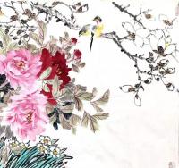 艺术家姚玲日记:国画花鸟画牡丹花系列作品欣赏《富贵吉祥》《春酣》等，作品尺寸【图1】