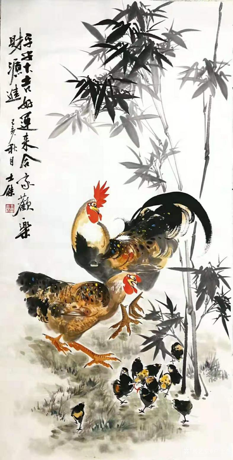 卢士杰国画作品《鸡-平安大吉2》