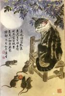 艺术家石广生日记:国画《猫鼠和谐图》，夜创作猫鼠和谐图，配诗一首：
东风浩荡【图2】